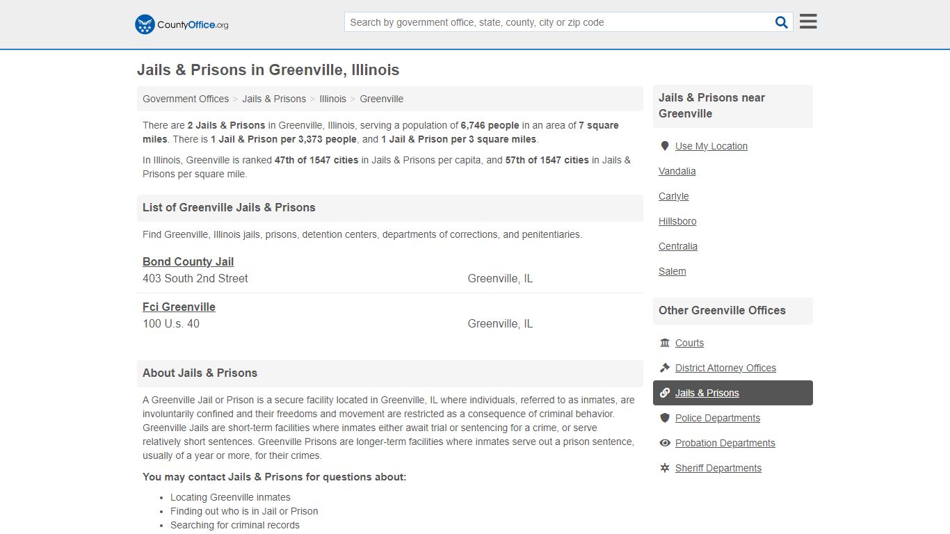 Jails & Prisons - Greenville, IL (Inmate Rosters & Records) - County Office